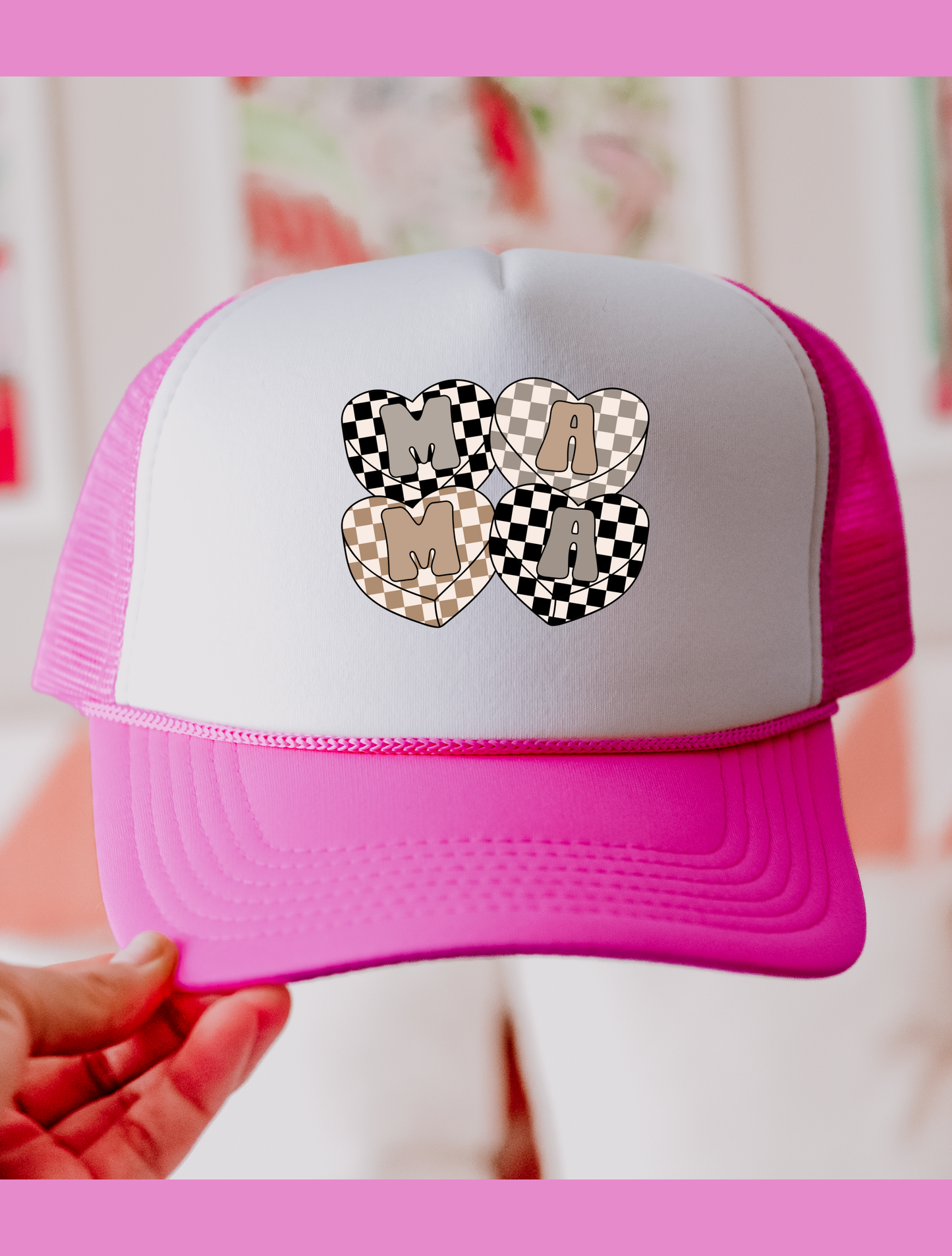 Mama Checkered Hearts Hat
