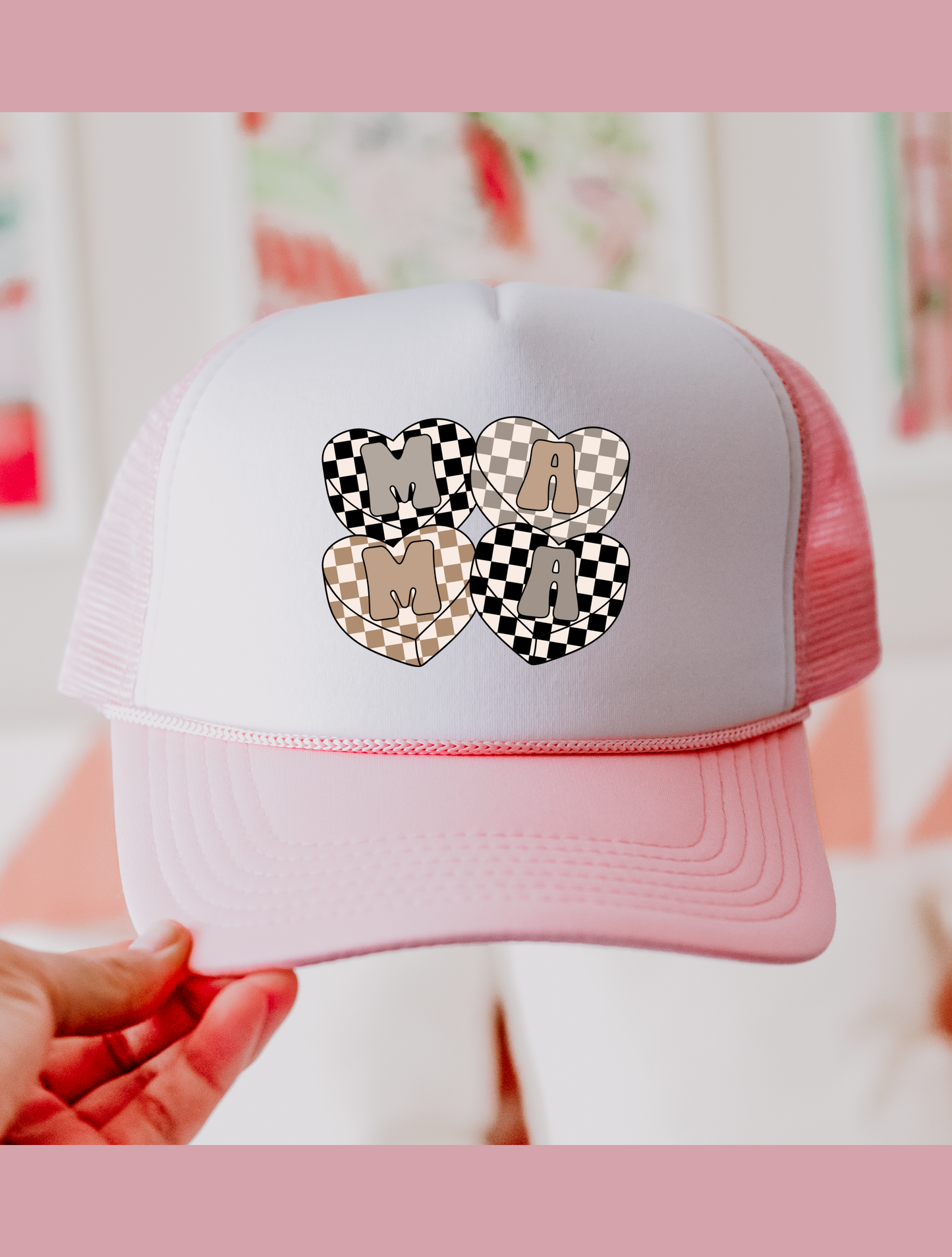 Mama Checkered Hearts Hat