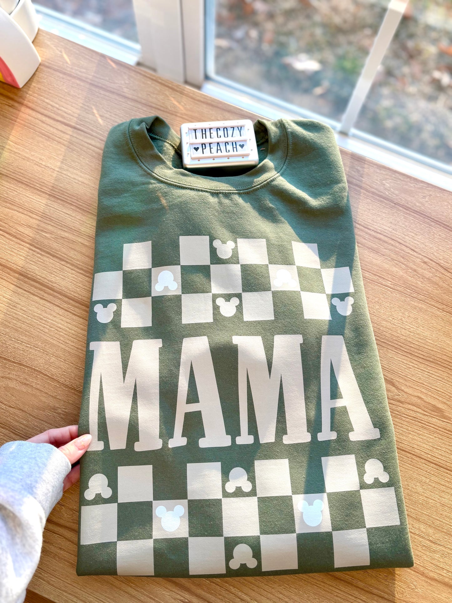 Beige Checkered Mouse Ears Mama Shirt/Crewneck