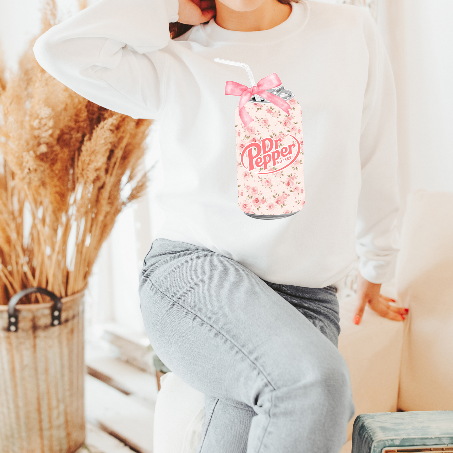 Pink Floral Dr Pepper - Shirt/Crewneck