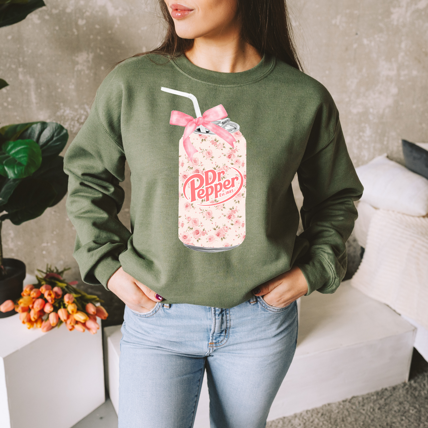 Pink Floral Dr Pepper - Shirt/Crewneck