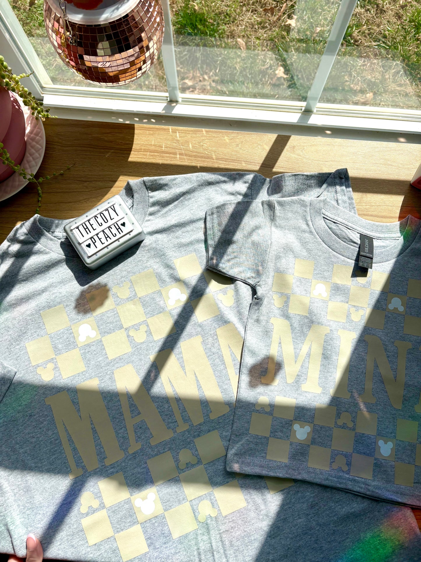 Beige Checkered Mouse Ears Mama Shirt/Crewneck
