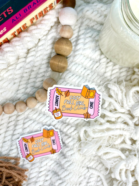 Cozy Fall Girl Book Club Ticket Sticker