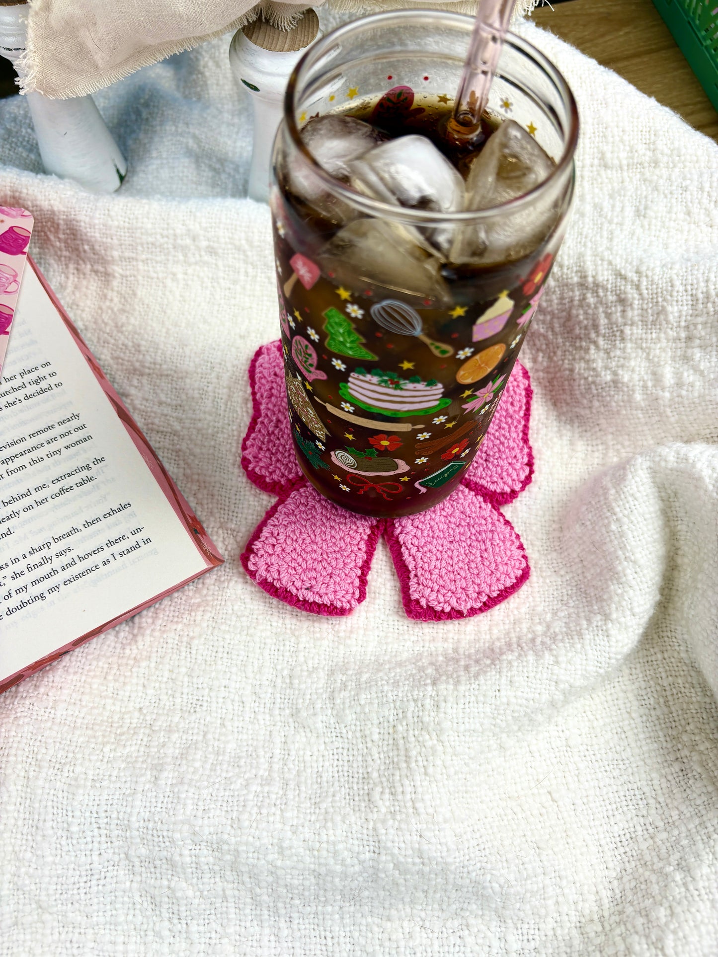 Pink Bow Cozy Coaster