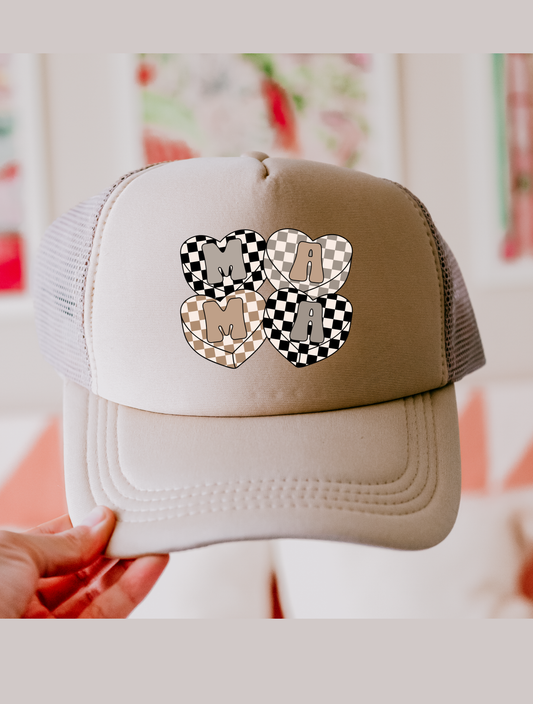 Mama Checkered Hearts Hat