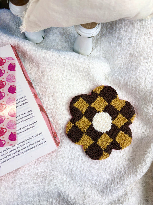 Brown Checkered Daisy Cozy Coaster