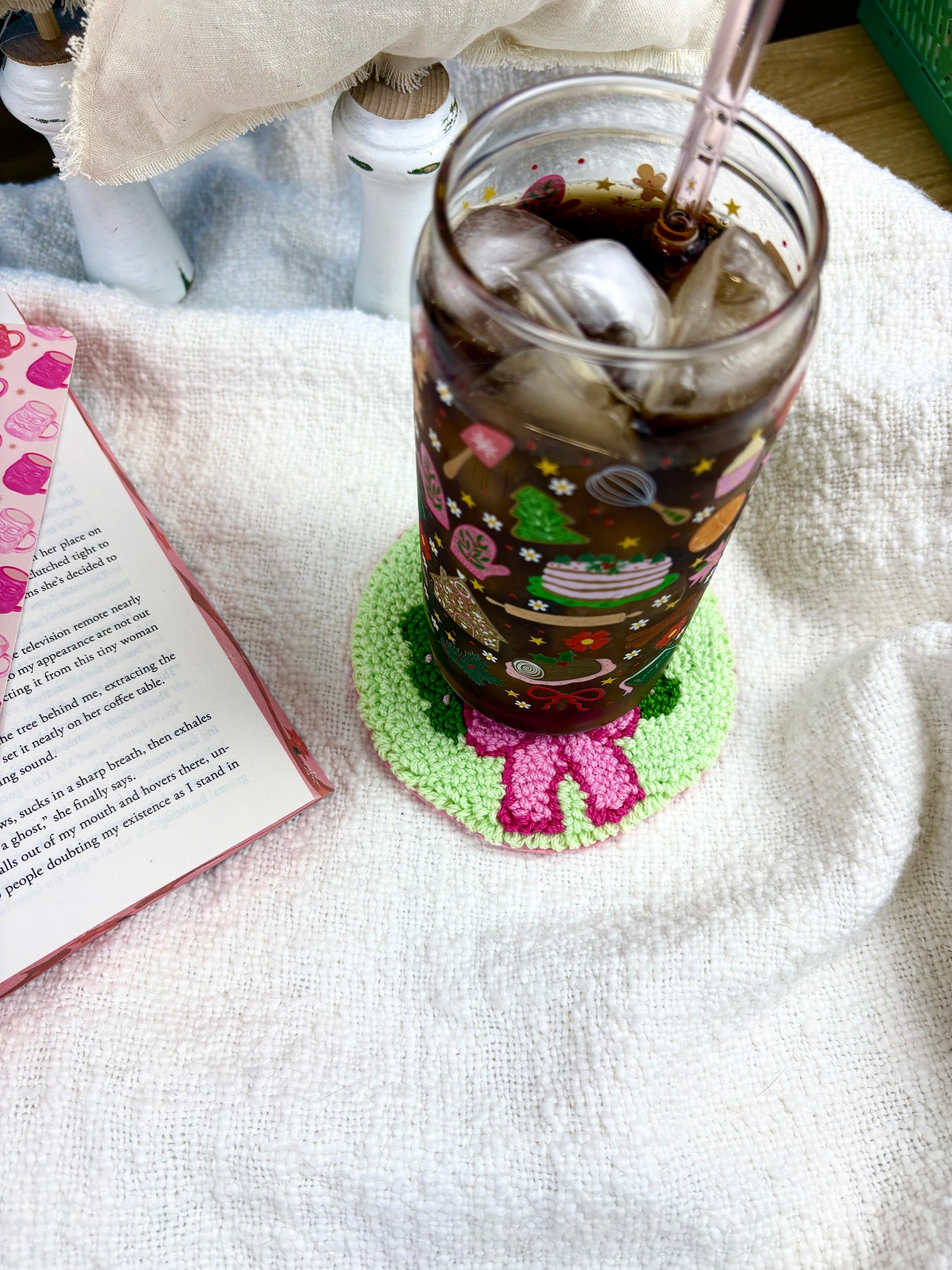 Festive Holiday Wreath Cozy Coaster