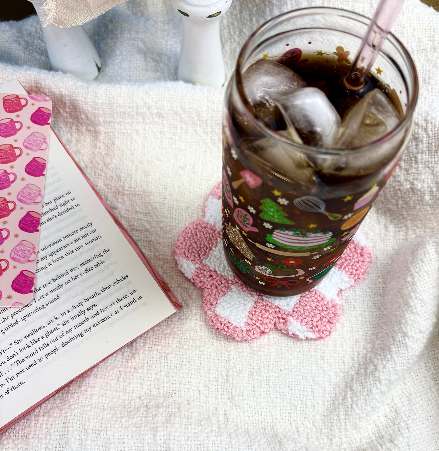 Pink Checkered Daisy Cozy Coaster