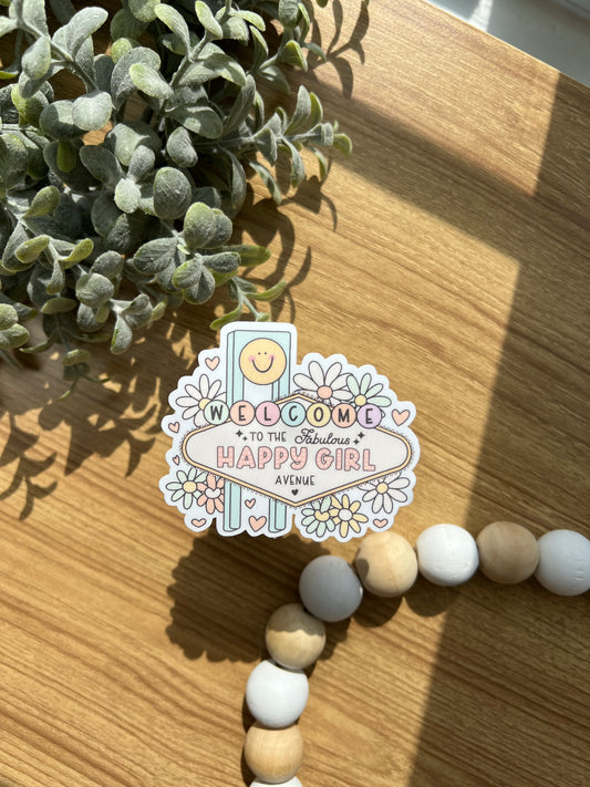 welcome to happy girl avenue sticker