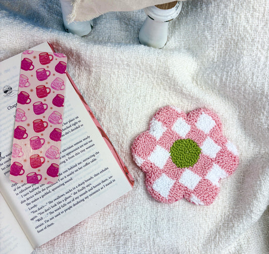Pink Checkered Daisy Cozy Coaster