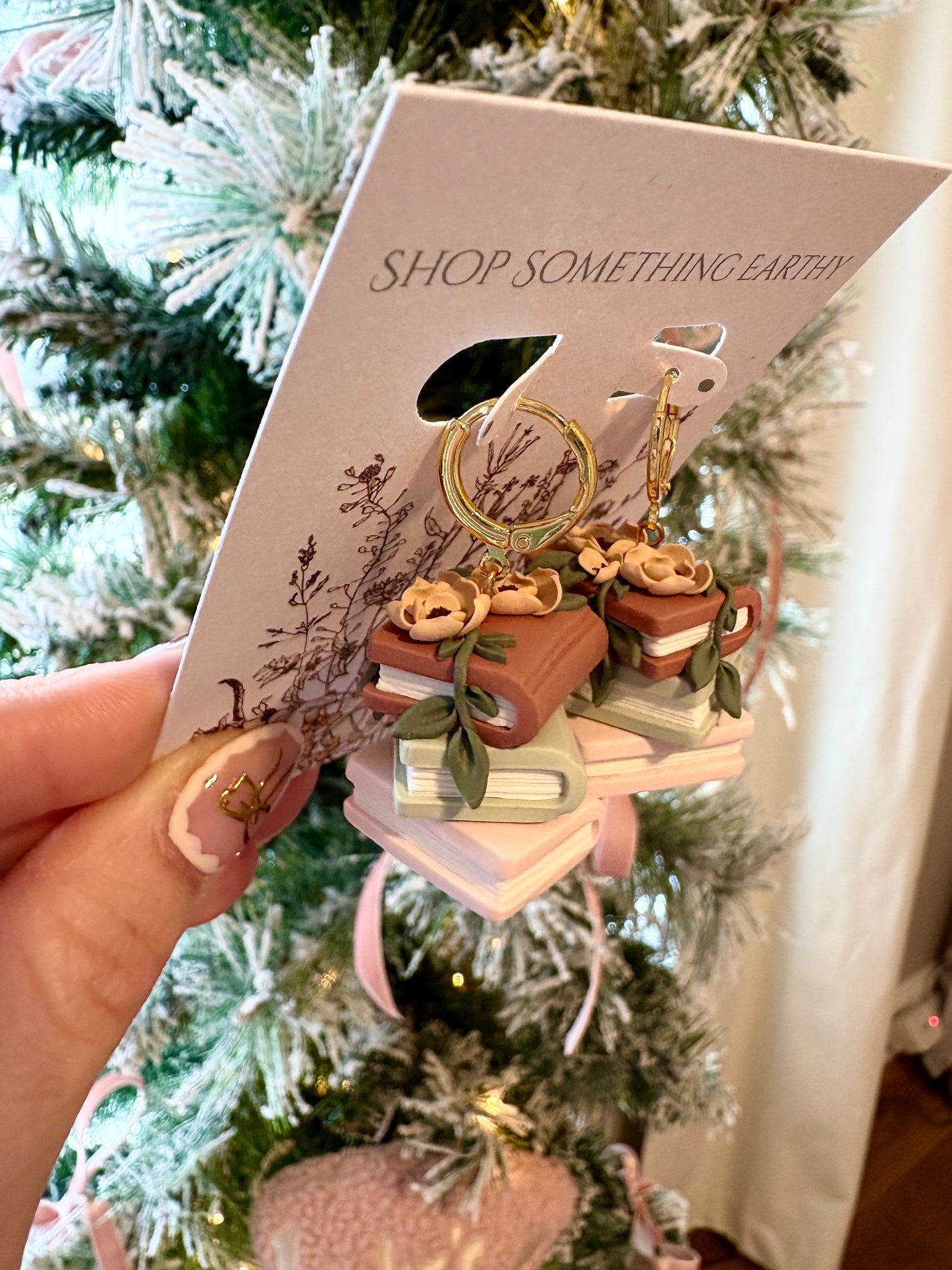 Handmade Clay Bookstack Floral Earrings