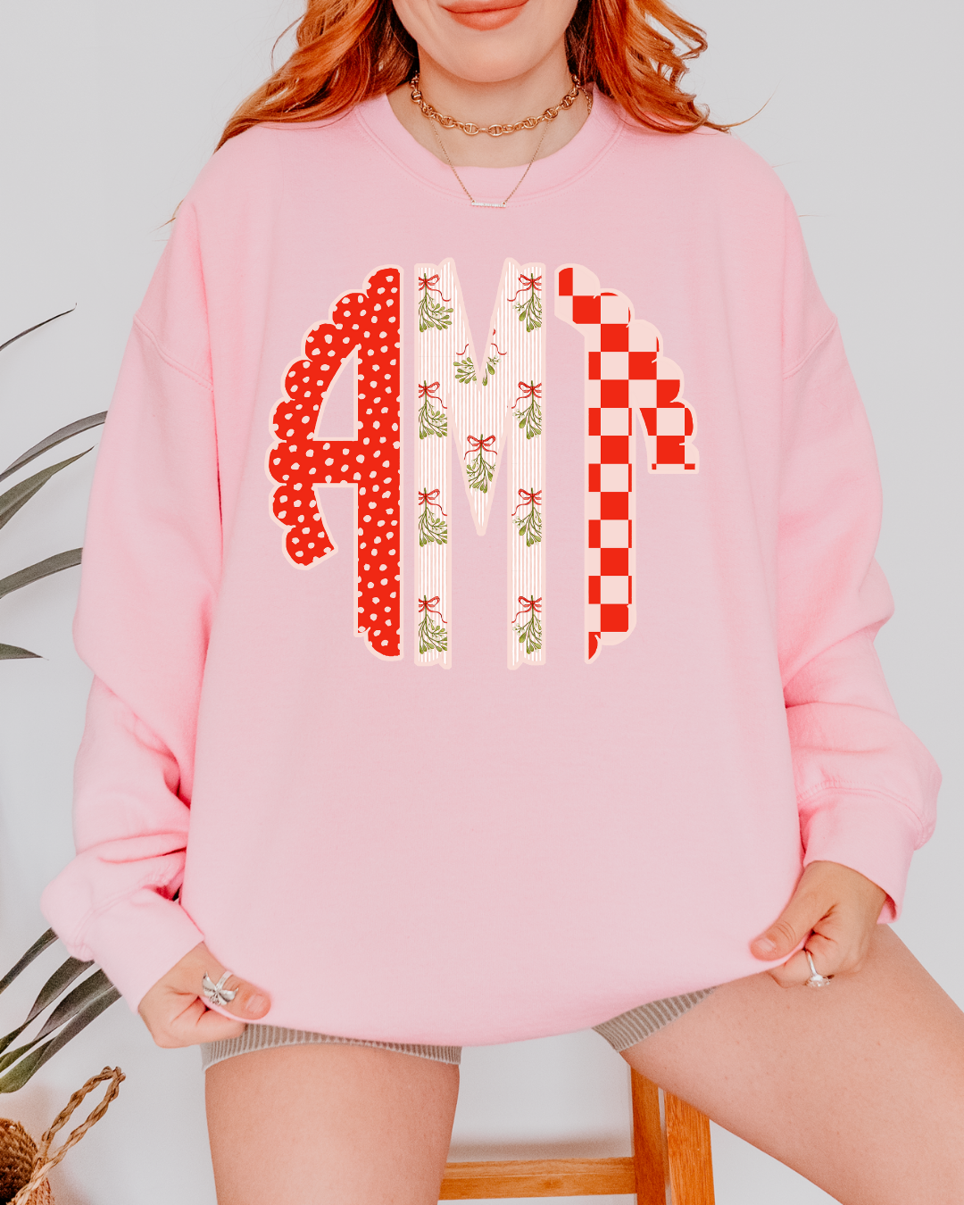 *CUSTOM* Monogrammed Festive Scalloped Christmas - Crewneck