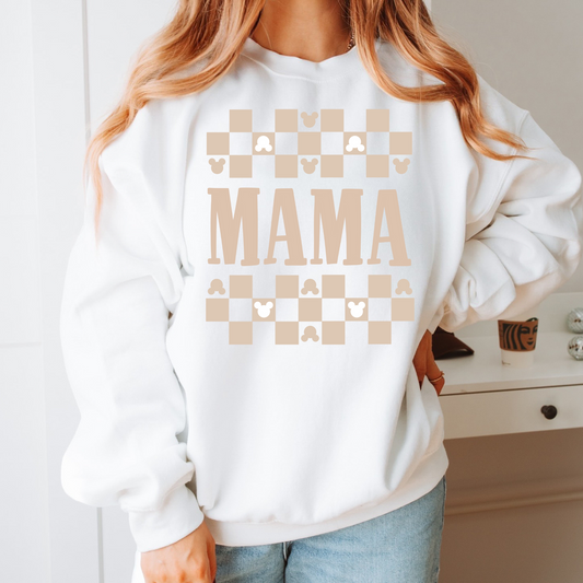 Beige Checkered Mouse Ears Mama Shirt/Crewneck