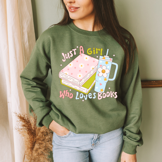 A Girl Who Loves Books & Her Tumbler - Shirt/Crewneck